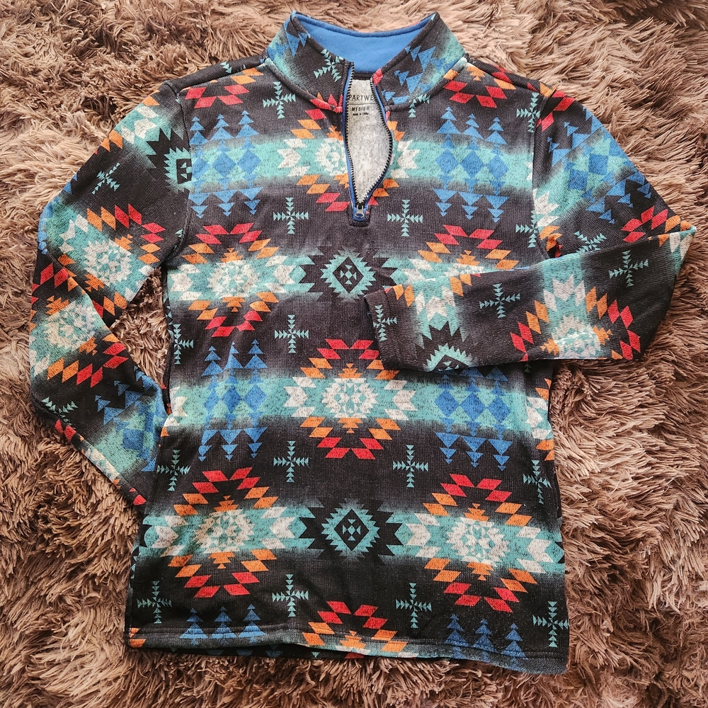 Unisex Medium Multicolor AOP Aztec/Southwestern Lightweight 1/4 Zip Pullover
